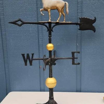 Vintage Horse Weathervane with Iron Base and Directional Letters
