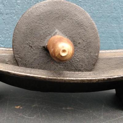 Antique Cast Iron “Boat-Shaped” Grain Grinder with Wooden Handle
