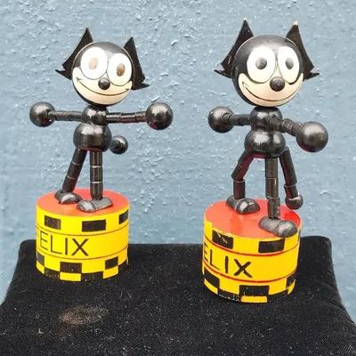 Pair of Vintage Wooden Felix the Cat Figures
