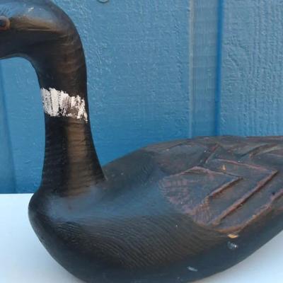 Hand-Carved Wooden Goose Decoy – Painted Folk Art with Maker’s Mark
