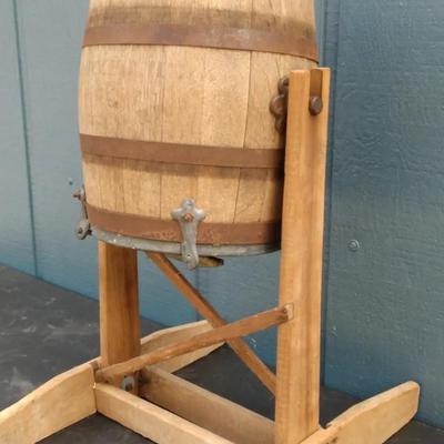 Vintage Wooden Barrel Butter Churn on Stand – Early Farmhouse Primitive
