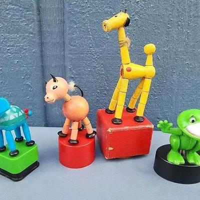 Set of 4 Vintage Animal Push Puppets 