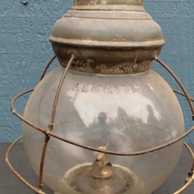 Antique Perkins Metal and Glass Kerosene Lantern
