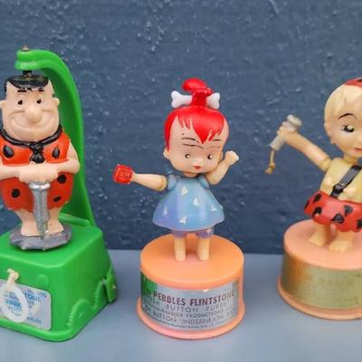 Vintage Flintstones Push Puppets – Fred, Pebbles & Bamm-Bamm by Kohner Bros.
