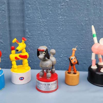 Vintage Dog Push Puppets – Wood & Plastic Assortment

