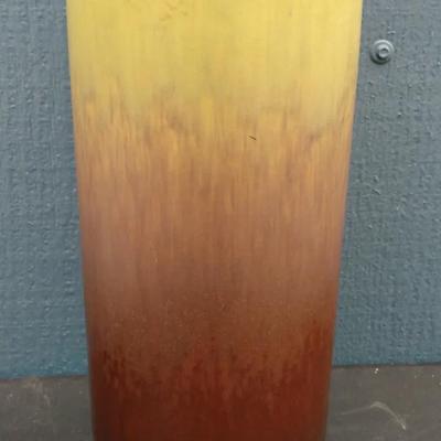 Vintage West German Pottery Vase – Brown & Yellow Drip Glaze
