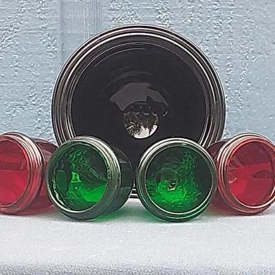 Vintage Glass Electrical Insulators – Mixed Colors, Set of 5 (Marked NAN-F-1112)
