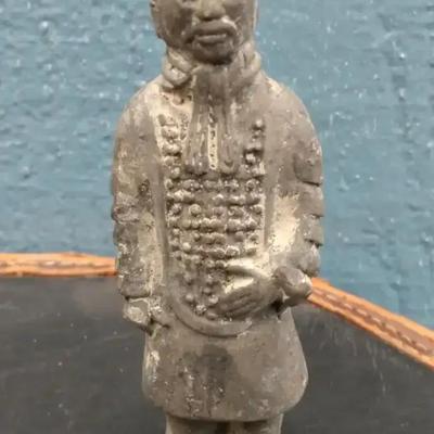Vintage Cast Metal Warrior Figurine – Asian Style Armor Sculpture
