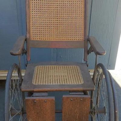 Antique Colson Corp Wooden Wheelchair – Model 4432X2, Cane Seat & Back
