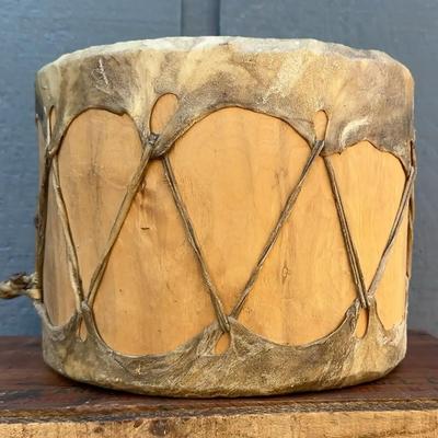Handcrafted Rawhide Drum – Deer Hide & Wood Frame, 1966
