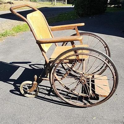 Early 20th-Century Wooden & Metal Wheelchair (c. 1910–1930)
