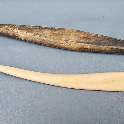 Pair of Carved Bone and Stone Primitive Tools
