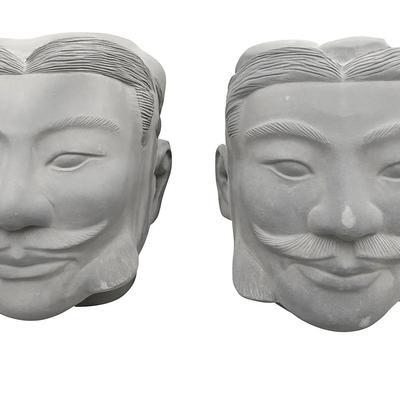 Pair of Terracotta Warrior-Style Heads – Handcrafted Stone Replicas

