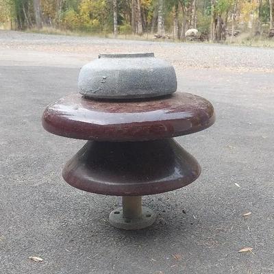 Vintage Industrial Porcelain and Metal Power Line Insulator
