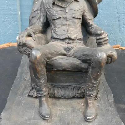 1973 Michael Garman Cast Sculpture – “Man in Chair” Western Figure
