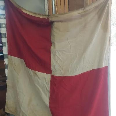 Vintage U.S.S. Lexington Signal Flag – Red and White Quadrant Naval Banner
