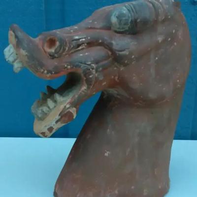Antique-Style Terracotta Horse Head Sculpture – Rustic Handcrafted Folk Art
