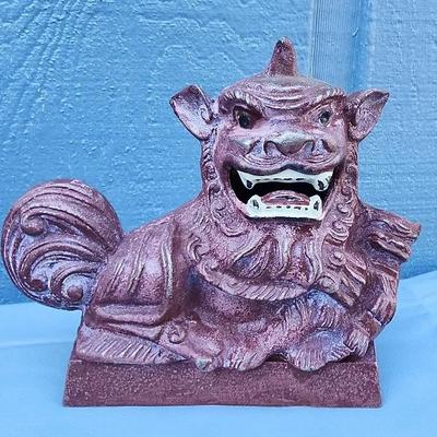 Vintage Cast Metal Foo Dog Guardian Statue – Red Finish
