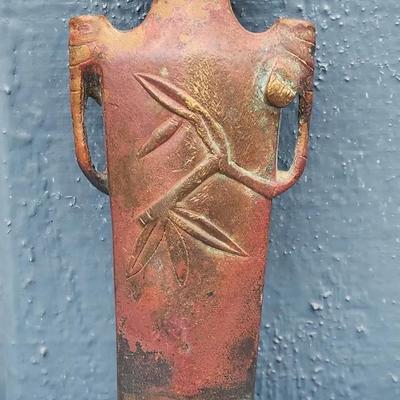 Vintage Bronze Art Pottery Vase – Embossed Leaf Motif
