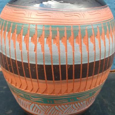 Signed Navajo Pottery Vase – Kokopelli Design by D. Watch
