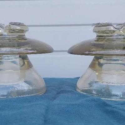 Pair of 10" Hemingray Clear Glass Electrical Insulators
