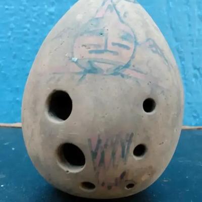 Handmade Southwest Clay Ocarina – Painted Tribal Face Motif - Flute
