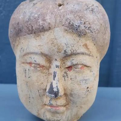 Ancient-Style Han Dynasty Female Clay Head – Gray Clay with Traces of Original Paint
