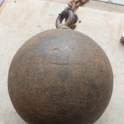 Antique Iron Ball & Chain with Lock and Key