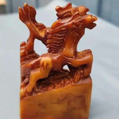 Chinese “Fire Horse” Carved Stone Seal – Family Ink Stamp, Jade-Like Stone
