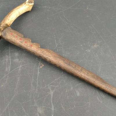 Primitive Handcrafted Antler and Wood Pickaxe – Folk Art Tool

