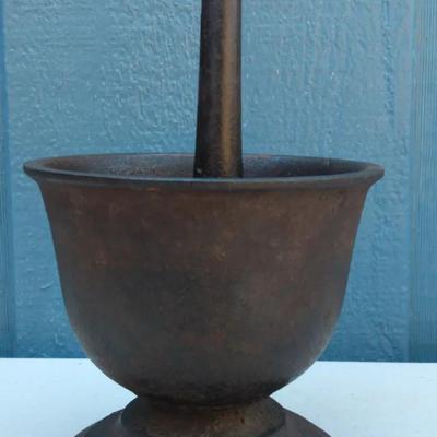 Antique Cast Iron Mortar and Pestle – Apothecary or Kitchen Tool
