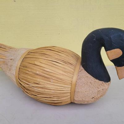 Large Vintage Straw, Cork, And Wood Duck Decoy