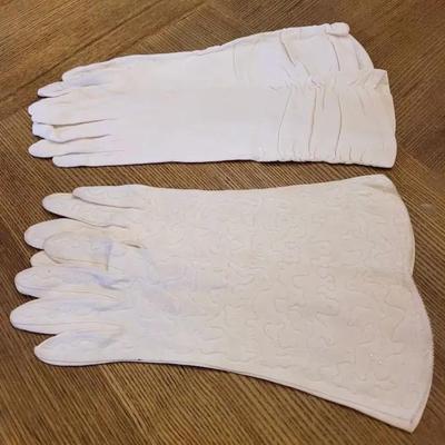 Vintage 1960 Grandoe Beaded Formal Mid Length Gloves And Rayon Max Makers Mid Length Gloves