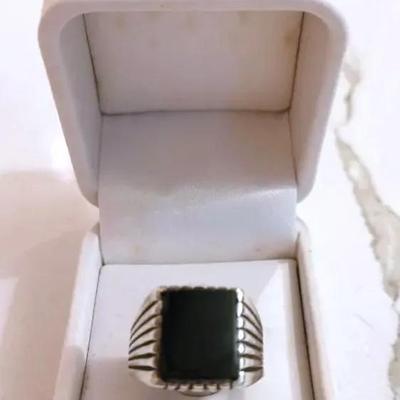 Men's Black Onyx & Sterling Silver Ring Size 9.5