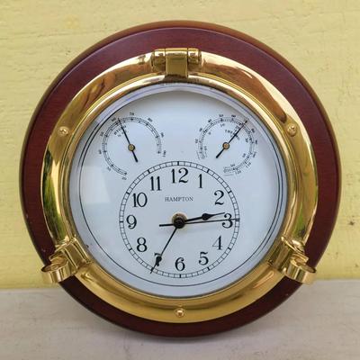 Hampton Porthole Wall Clock Hydro Thermo Gauges 