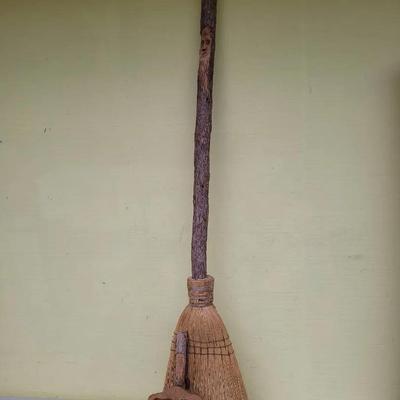 Hand Carved Broom And Dust Pan