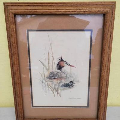 Vintage Mads Moos Stage Wildlife Bird Watercolor Print Signed & Framed
