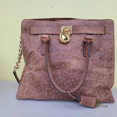 Michael Kors Large Hamilton Ostrich Embossed Leather Shoulder Satchel
