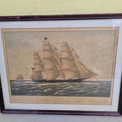 1952 "Clipper Ship Flying Cloud" Lithograph Currier & Ives