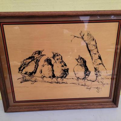 Verily Hammons Reverse Glass Paintings "Birds On A Branch" Signed & Framed