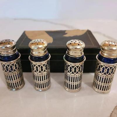 Roger's Silver Co. Cobalt Blue Glass Silver Plated Salt And Pepper Shakers - Mid 20th Century