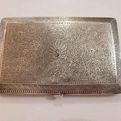 Antique Rare Hand Engraved Islamic Persian Solid Silver Cigarette Case 1920s Not Stamped