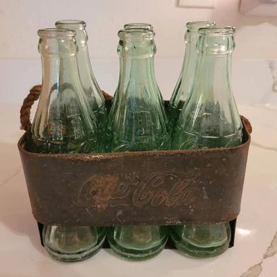 Vintage Six Pack Coca-Cola Bottles In Antique Carrier