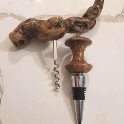 Vintage Grapevine Corkscrew And Koa Wood Bottle Stopper