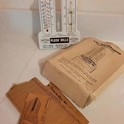Rare Vintage Advertising Weather Station 3 In 1 Rain Gauge, Thermometer, Barometer