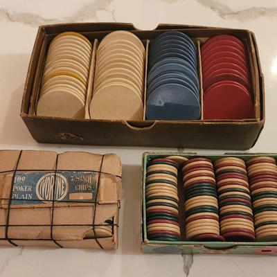 Vintage Clay Poker Chips In Original Boxes - 1940s
