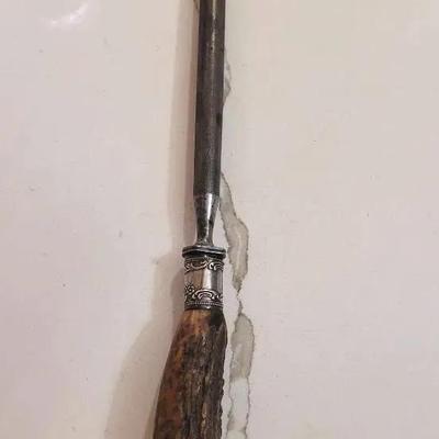 Antique Early 1900s L&G Mfg. Co. Sterling Collar And Butt Stag Antler Handle Sharpening Steel