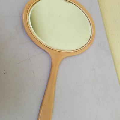 Antique Early 1900s Oval Beveled Vanity Mirror Ivory Colored Celloid