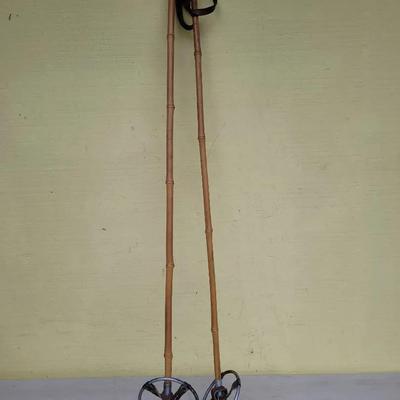 Antique Bamboo And Leather Ski Poles