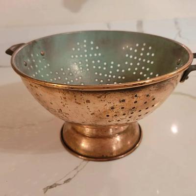 Vintage Copper Pedestal Collander With Brass Riveted Handles